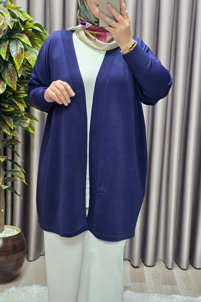 Kadın Giyim Büyük Beden Düz Renk Standart Beden Hırka - Resim 5