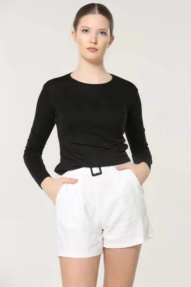 Rahat Ve Şık Uzun Kollu Bisiklet Yaka Likralı Viskon Penye Body Siyah ürün görseli