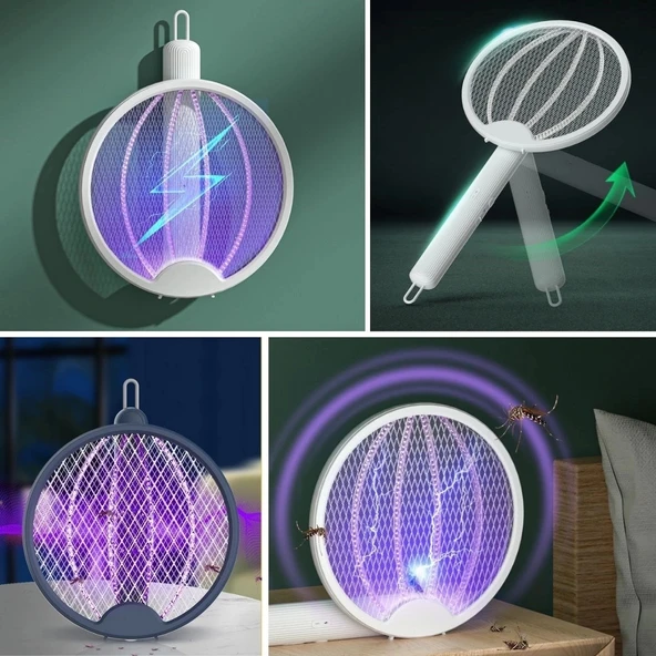 Asılabilen Ve Masaüstü Olabilen 2w Sinek kovucu Mor Işıklı Raket - Resim 3