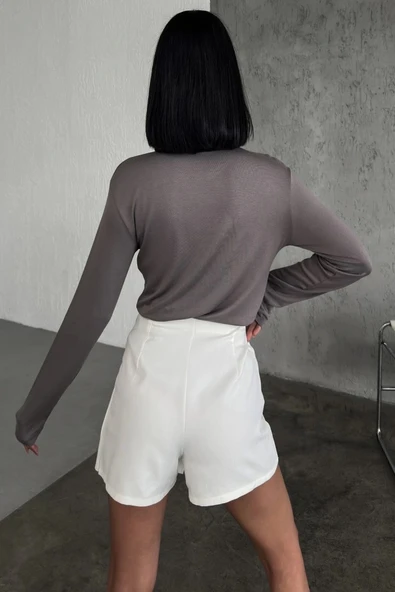 Rahat Ve Şık Uzun Kollu Bisiklet Yaka Likralı Viskon Penye Body Füme - Resim 5