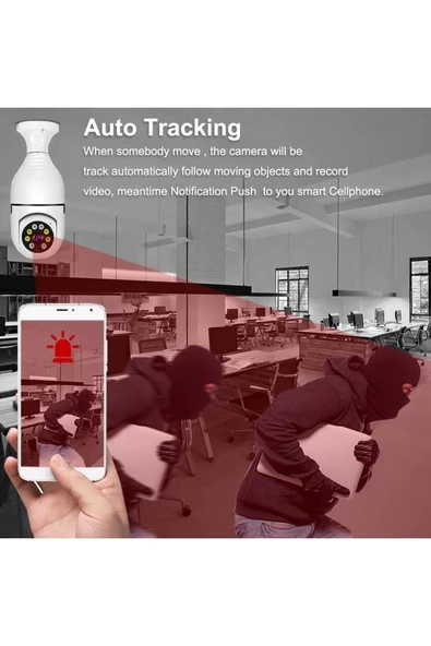 Wifi 360 Panoramik Ampul Kamera Güvenlik Kamerası Çift Wifi 360 Derece Gece Görüşlü - Resim 4
