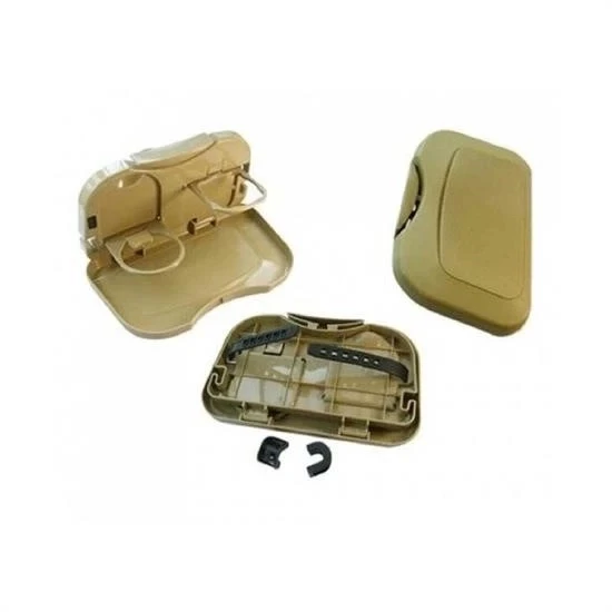 Araç İçi Koltuk Arkası Katlanabilir Bardak Tutuculu Bej Tepsi - Resim 4