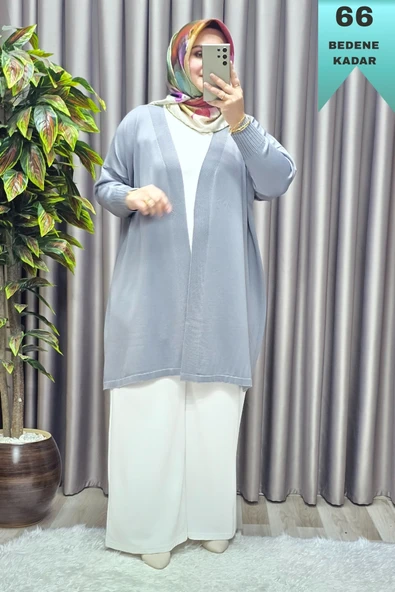 Kadın Giyim Büyük Beden Düz Renk Standart Beden Hırka - Resim 6