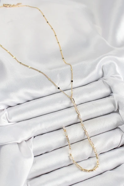 Pirinç Zirkon Taşlı Model Gold Renk Y Kolye - Resim 2