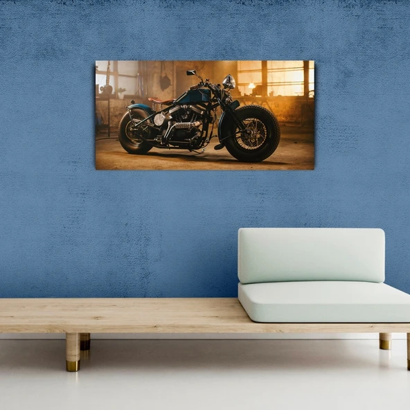 Mavi Harley - Davidson Kanvas Tablo 60 x 120 - Resim 3