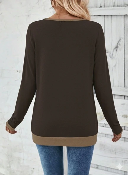 MDB Kadın Uzun Kollu V Yakalı Yandan Düğmeli Yün Viskon Bluz - Resim 2