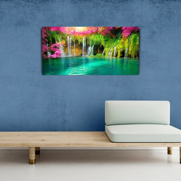 Şelale ve Göl Resmi Kanvas Tablo 60 x 120 ürün görseli 1