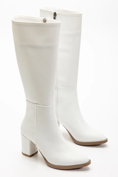 YSN-4422 Beyaz Cilt Topuklu Kadın Çizme - Resim 4