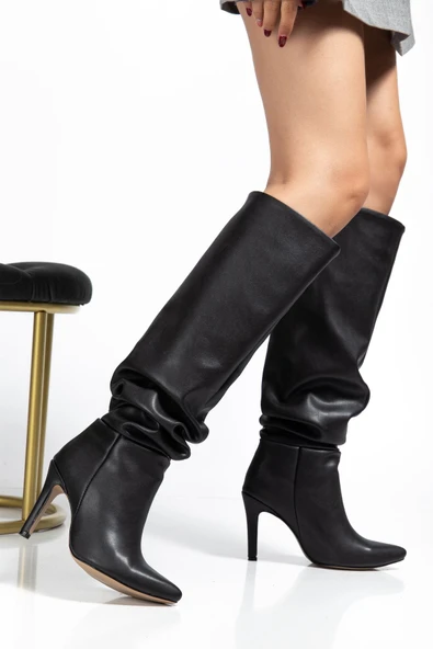 SYT-2003  Siyah Körüklü İnce Topuklu Günlük Bayan Çizme ürün görseli 1