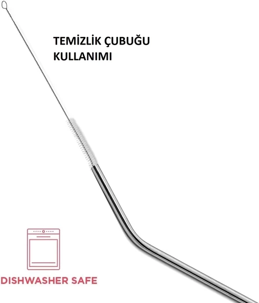 Çelik Pipet Paslanmaz Çelik Metal Meşrubat Pipeti Ve Pipet Temizleme Fırçası Seti 5 Parça - Resim 4