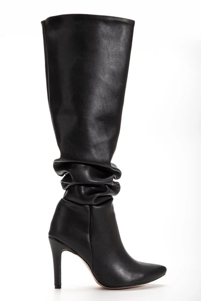 SYT-2003  Siyah Körüklü İnce Topuklu Günlük Bayan Çizme - Resim 5