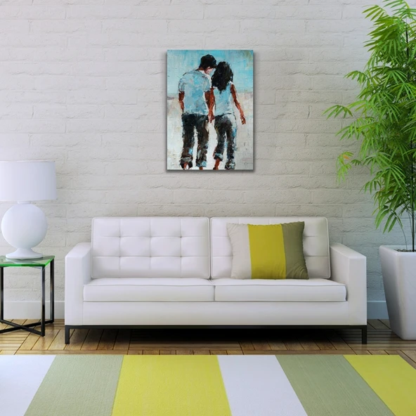 Elele Yürüyen Sevgililer Yağlıboya Kanvas Tablo 50 x 70 - Resim 2