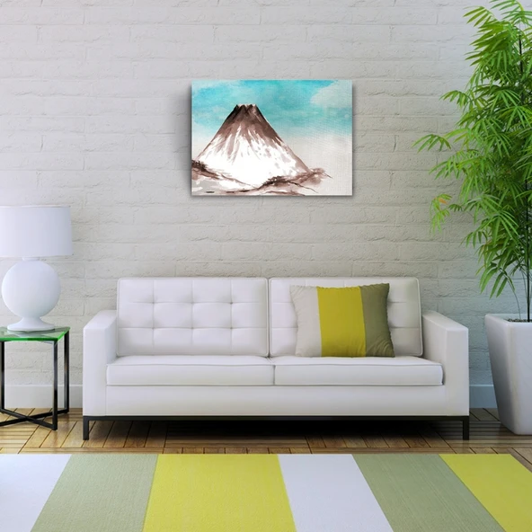 Etekleri Karlı Yanardağ Yağlıboya Kanvas Tablo 50 x 70 - Resim 2