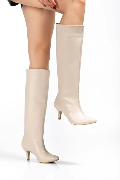 SYT-2025 Bej Cilt Günlük Kadın Çizme - Resim 3