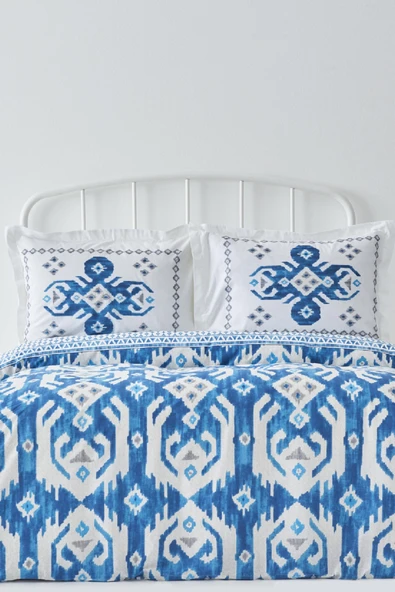 Karaca Home Neos Mavi %100 Pamuk Çift Kişilik Nevresim Takımı - Resim 11