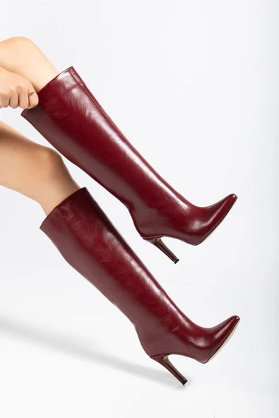 SYT-2004 Bordo Kırışık Rugan Günlük Bayan Çizme - Resim 2