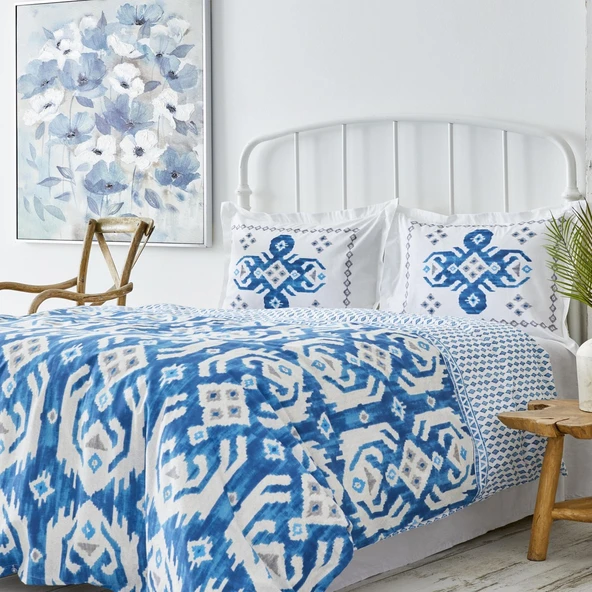 Karaca Home Neos Mavi %100 Pamuk Çift Kişilik Nevresim Takımı - Resim 3