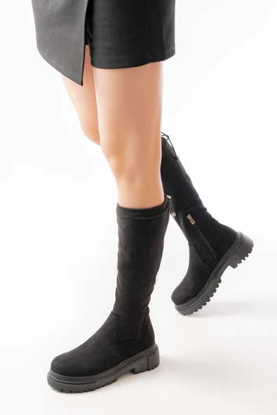 812-2291 Siyah Süet Fermuarlı Günlük Kadın Çizme - Resim 2