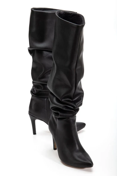 SYT-2003  Siyah Körüklü İnce Topuklu Günlük Bayan Çizme - Resim 4