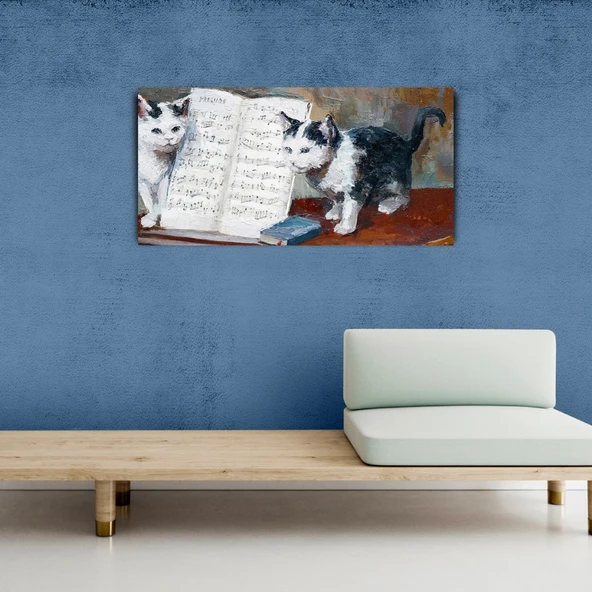Kediler ve Nota Defteri Kanvas Tablo 60 x 120 ürün görseli 1