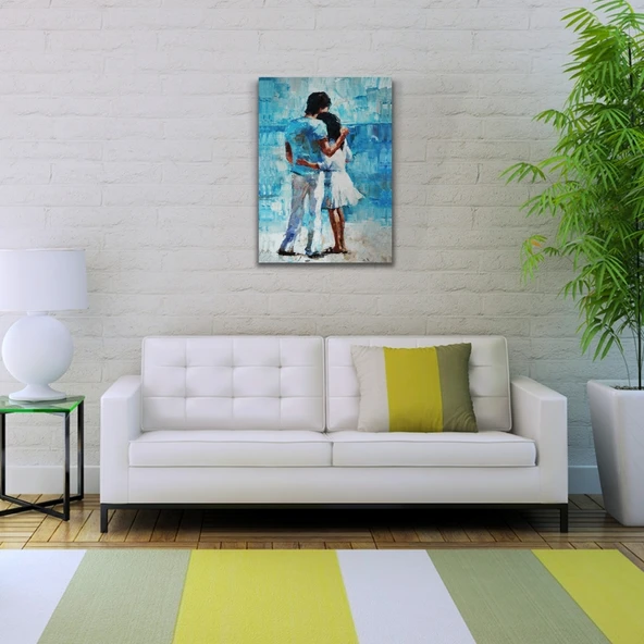 Sarılmış Sevgililer Yağlıboya Kanvas Tablo 50 x 70 - Resim 2