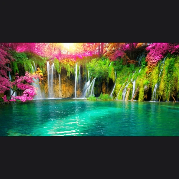 Şelale ve Göl Resmi Kanvas Tablo 60 x 120 - Resim 2