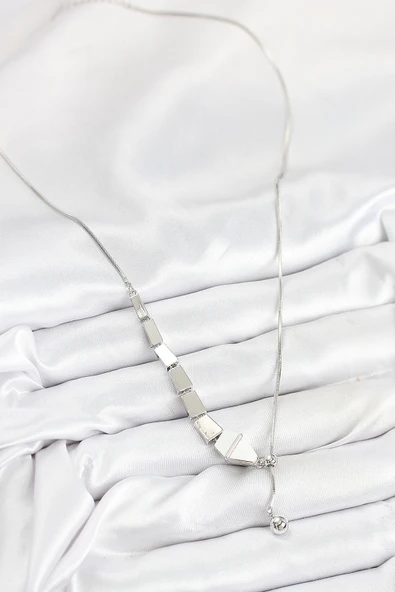 Pirinç Yılan Model Gümüş Renk Asansörlü Kadın Kolye - Resim 2