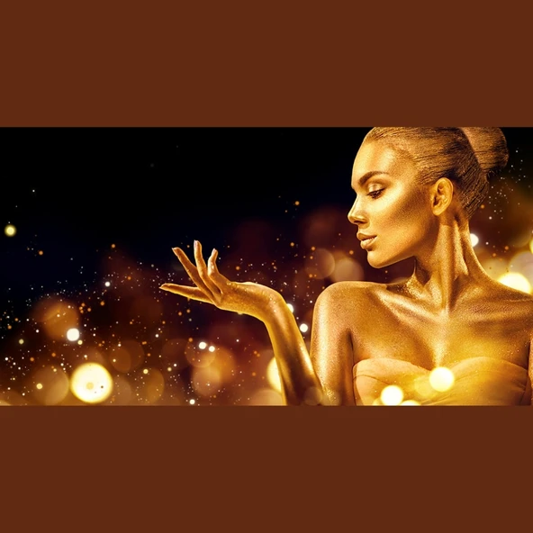 Altın Sarısı tonlarda Kadın ve Su Damlacıkları Kanvas Tablo 60 x 120 - Resim 2