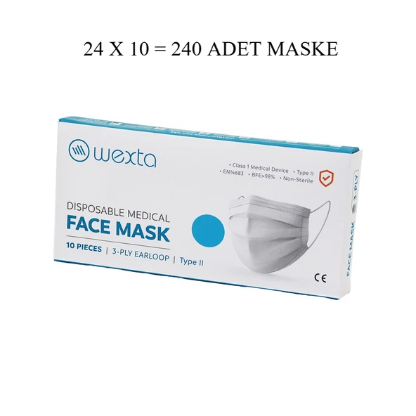WEXTA BEYAZ 3 KATLI MEDİKAL CERRAHİ YÜZ MASKESİ 10PCS x 24 = 240 ADET (5314) ürün görseli 1