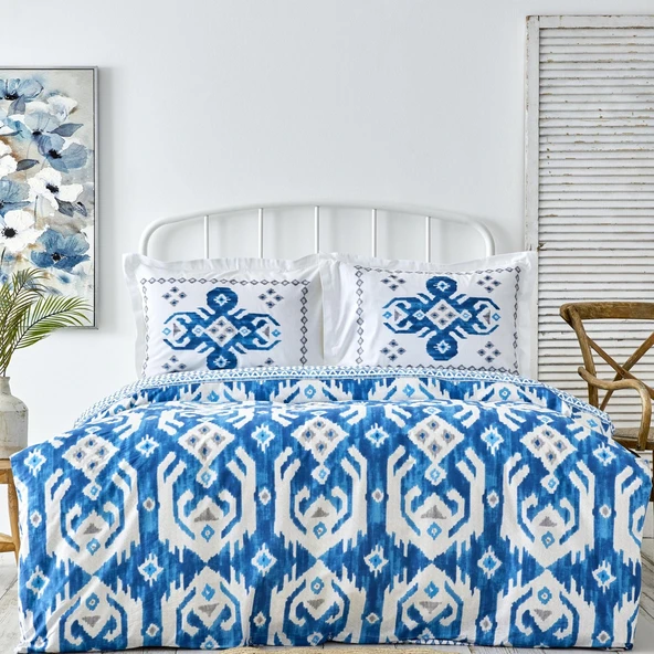 Karaca Home Neos Mavi %100 Pamuk Çift Kişilik Nevresim Takımı - Resim 2