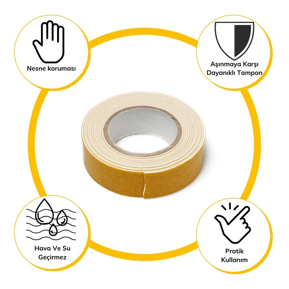 Çok Amaçlı Tüm Yüzeylerde Kullanıma Uygun Beyaz Çift Taraflı Köpük Sünger Montaj Bant (5314) - Resim 2