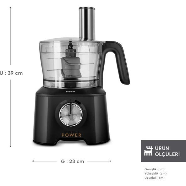 Karaca Mastermaid Power Max 11 In 1 Mutfak Robotu Matte Black Silver 2500 W - Resim 2
