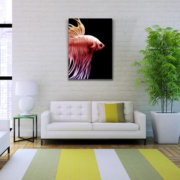 Siyah Fonda Kırmızı Balık Kanvas Tablo 50 x 70 - Resim 2