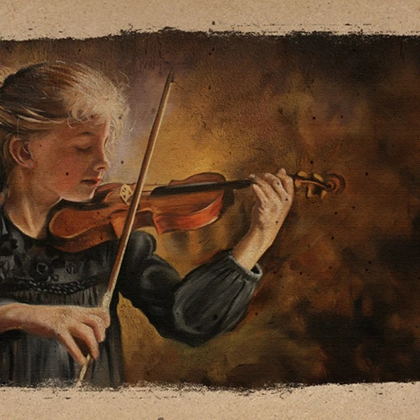 Keman Çalan Kız , Yağlı Boya Kanvas Tablo 60 x 120 - Resim 2