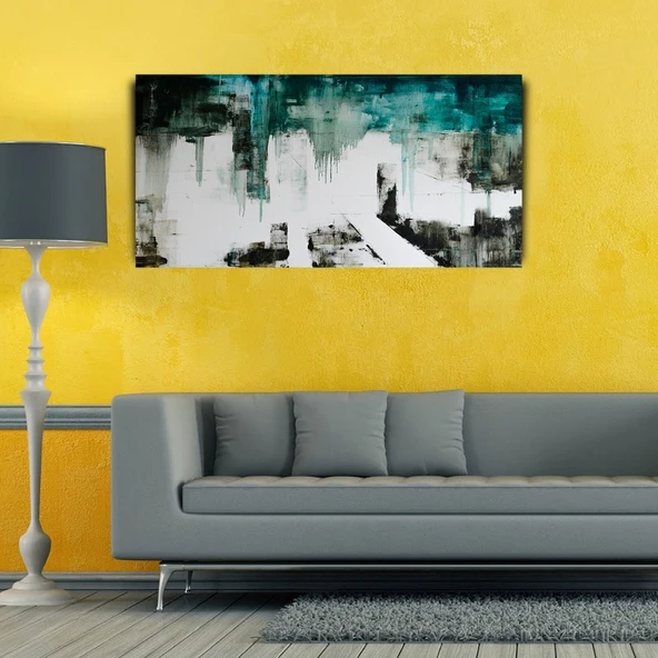 Beyaz  ve Petrol Yeşili Soyut Çalışma Kanvas Tablo 60 x 120 - Resim 3