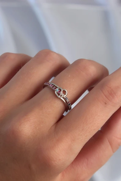 Pirinç Gümüş Renk Renkli Zirkon Taşlı Ayarlamalı Yüzük - TJ-BYK3270 - Resim 2