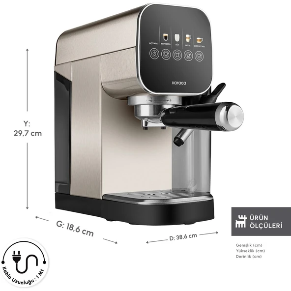 Karaca Mycaffe Barista S20 Entegre Süt Hazneli Otomatik Espresso ve Latte Makinesi Silver - Resim 2