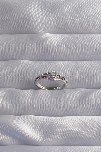 Pirinç Gümüş Renk Renkli Zirkon Taşlı Ayarlamalı Yüzük - TJ-BYK3270 ürün görseli