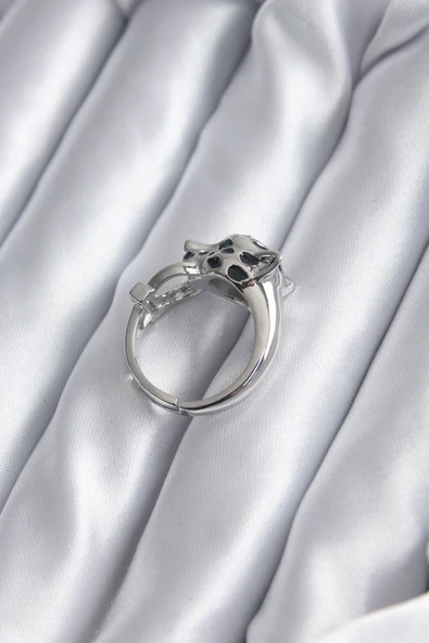 Gümüş Renk Kaplan Model Zirkon Taş Detay VİP Kadın Yüzük - TJ-BYK2854 - Resim 2