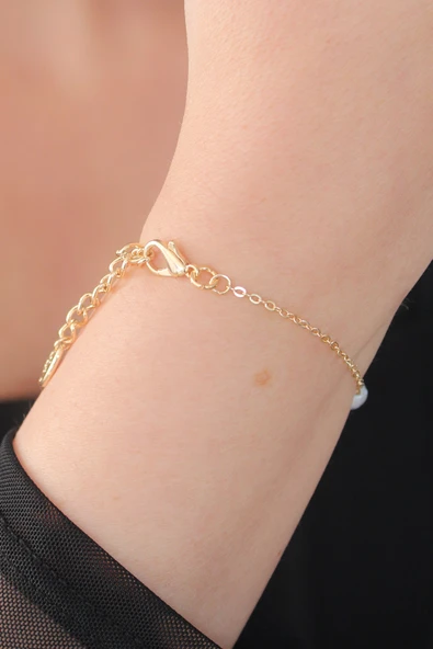 Gold Renk İnci Boncuk Model Kadın Bileklik - TJ-BB5129 - Resim 2