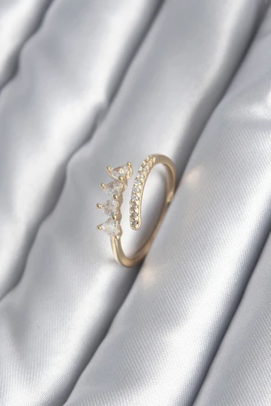 Pirinç Gold Renk Kalp Zirkon Taş Detay Kadın Yüzük - TJ-BYK2987 ürün görseli