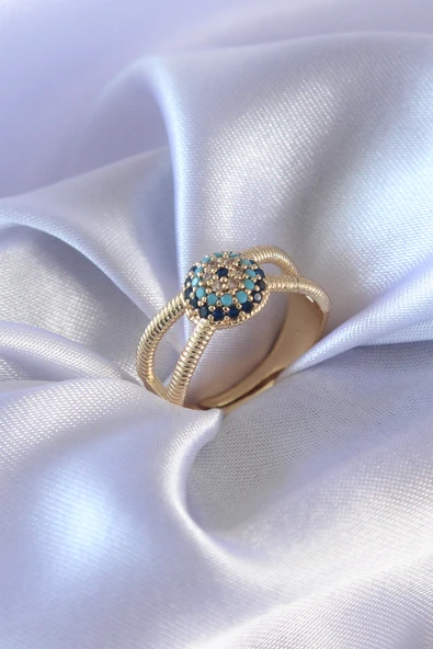 Gold Renk Nazar Boncuk Model Kadın Yüzük - TJ-BYK2568 ürün görseli