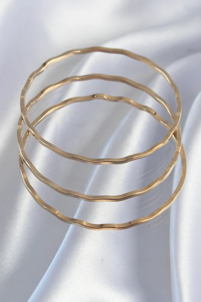 316L Çelik Gold Renk Dalgalı Model Bilezik Seti - TJ-BB6177 - Resim 2