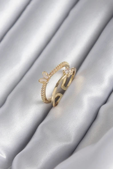 Pirinç Gold Renk Zirkon Taş Detay Kelebek Model Kadın Yüzük - TJ-BYK2933 ürün görseli