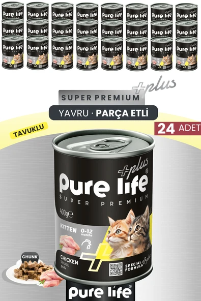 Plus 24'lü Tavuklu Yavru Puppy Kedi Konserve Chunk Parça Etli Yaş Mama 400 Gr ürün görseli 1