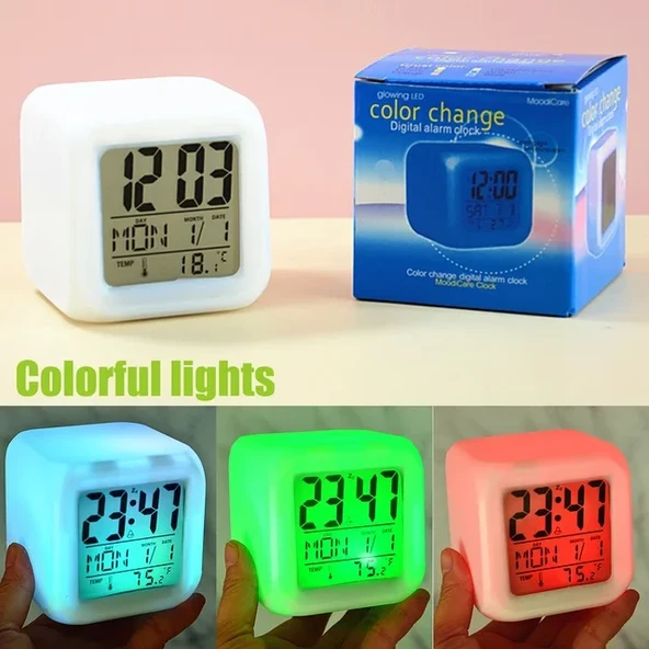 Led Dijital Renkli Masa Saati Alarm Termometre Tarih Masaüstü Saat (5314) - Resim 5