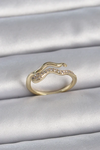 Pirinç Gold Renk Zirkon Taşlı Yılan Ayarlanabilir Model Kadın Yüzük - TJ-BYK3368 ürün görseli