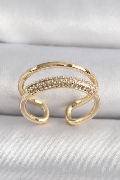 Pirinç Gold Renk Zirkon Taşlı Kadın Yüzük - TJ-BYK3492 ürün görseli