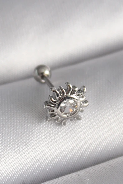 316L Çelik Gümüş Renk Zirkon Taşlı Güneş Tragus Piercing - TJ-PR1279 ürün görseli
