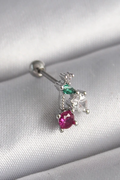 316L Çelik Gümüş Renk Zirkon Taşlı Tragus Piercing - TJ-PR1227 ürün görseli